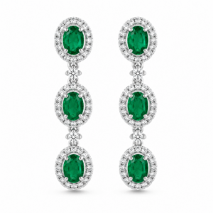 Brinco Cascata de Esmeraldas e Diamantes Ouro Branco 18K