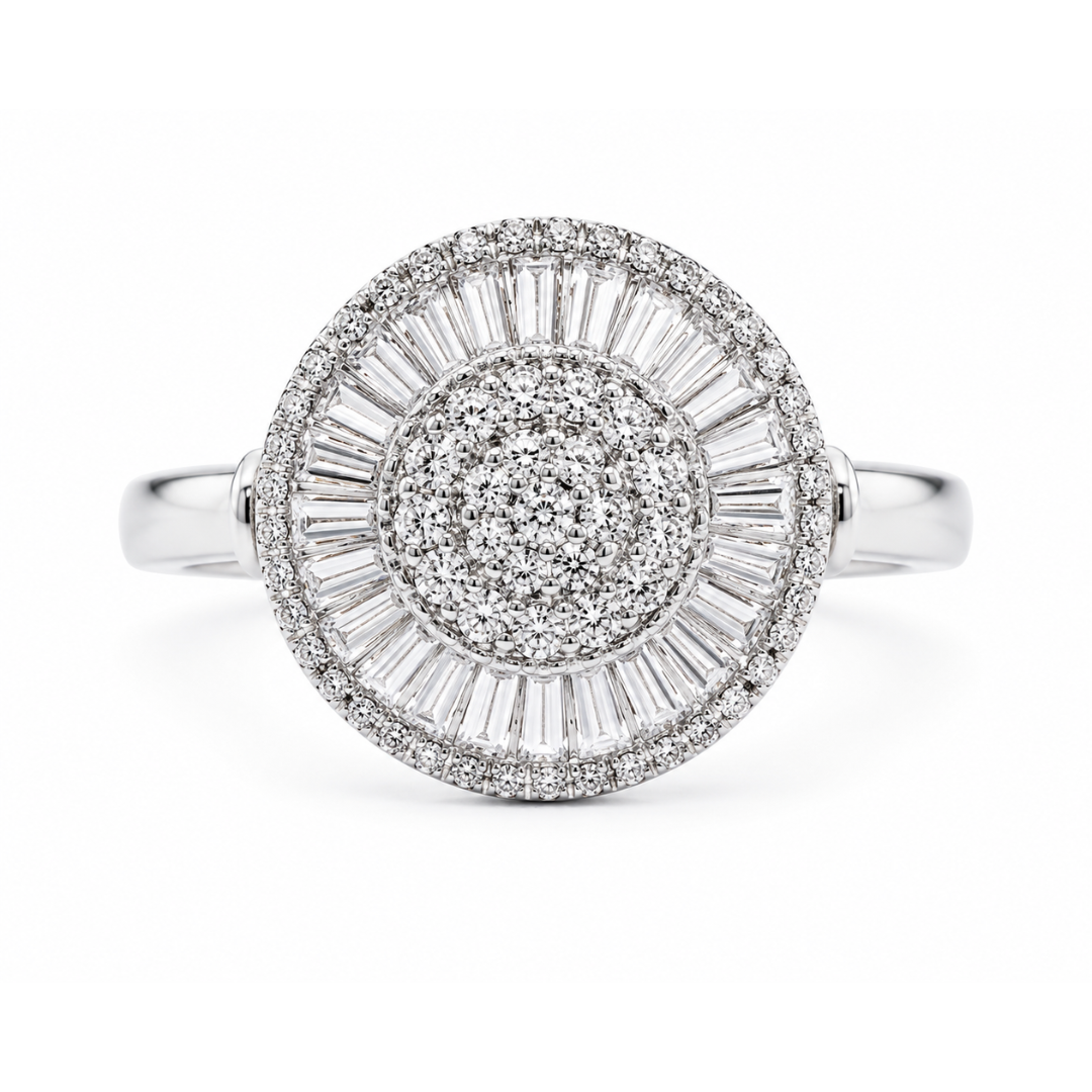 Anel Pizza com Zircônias em Ouro Branco 18K